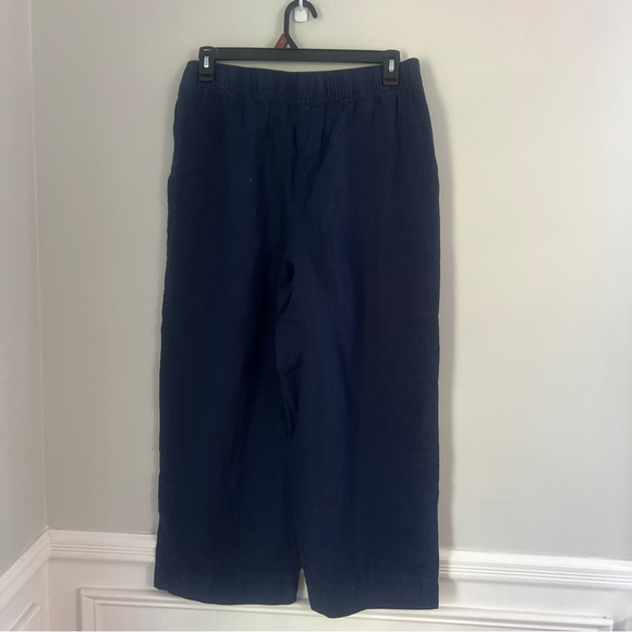 Tahari Women’s Pants Linen XL Dark Blue Wide Leg Cropped Lagenlook Pull-on NWT - Picture 6 of 8